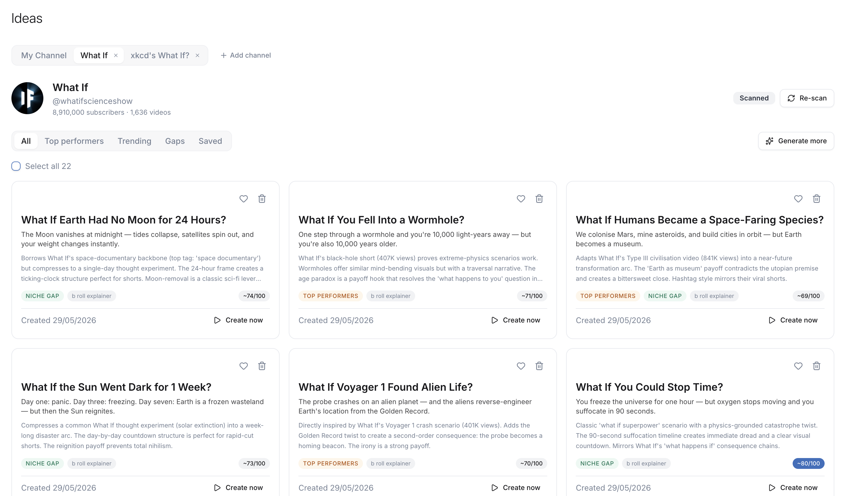 Inspiration channels in the Bloobel workspace